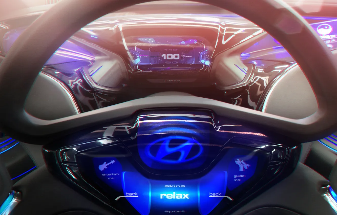 Photo wallpaper Concept, speedometer, backlight, the wheel, Hyundai, console, inside, i-oniq