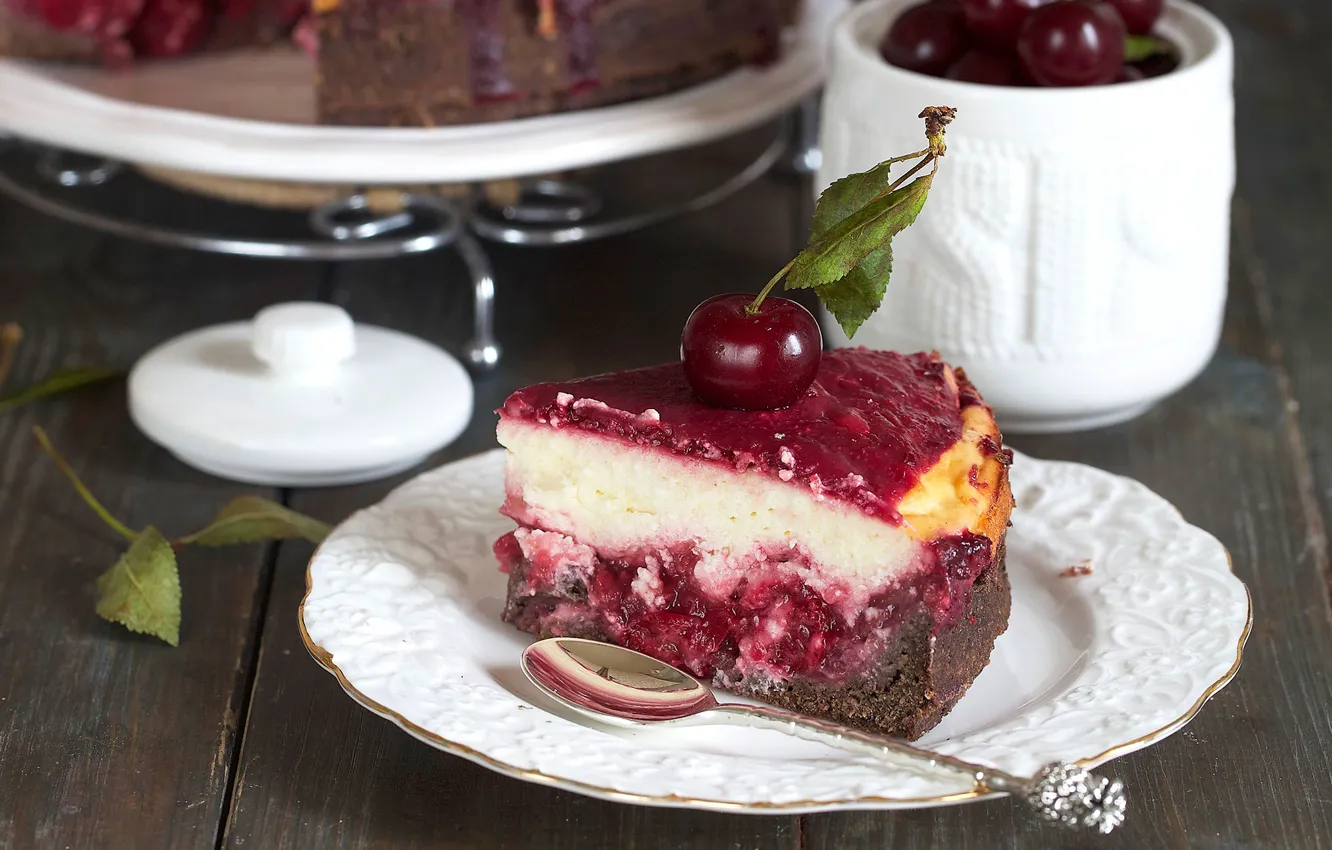 Photo wallpaper cherry, cake, cheesecake