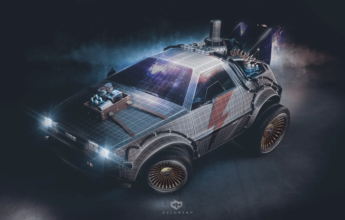 Photo wallpaper DeLorean DMC-12, art, DeLorean, DMC-12, fanart, Back to the Future, Synth, Retrowave