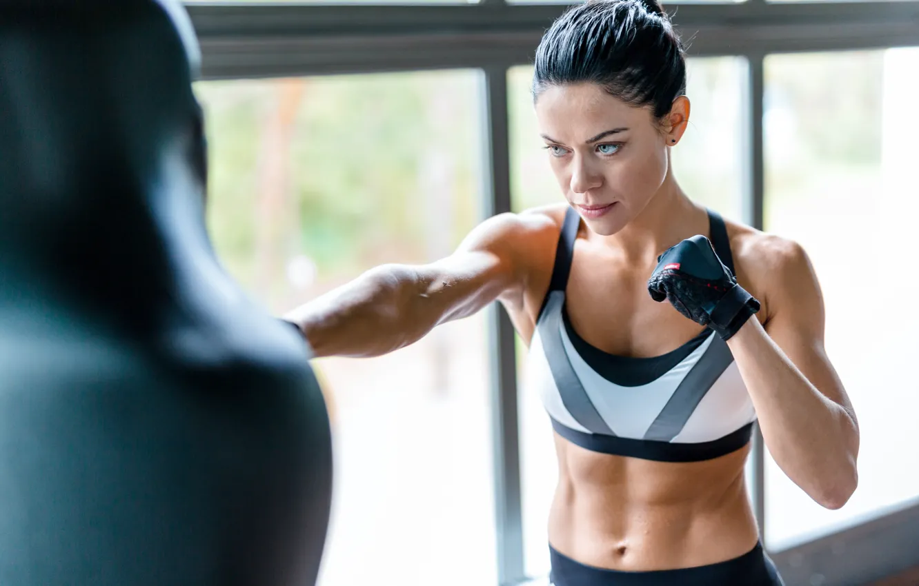 Photo wallpaper model, brunette, boxing, fitness