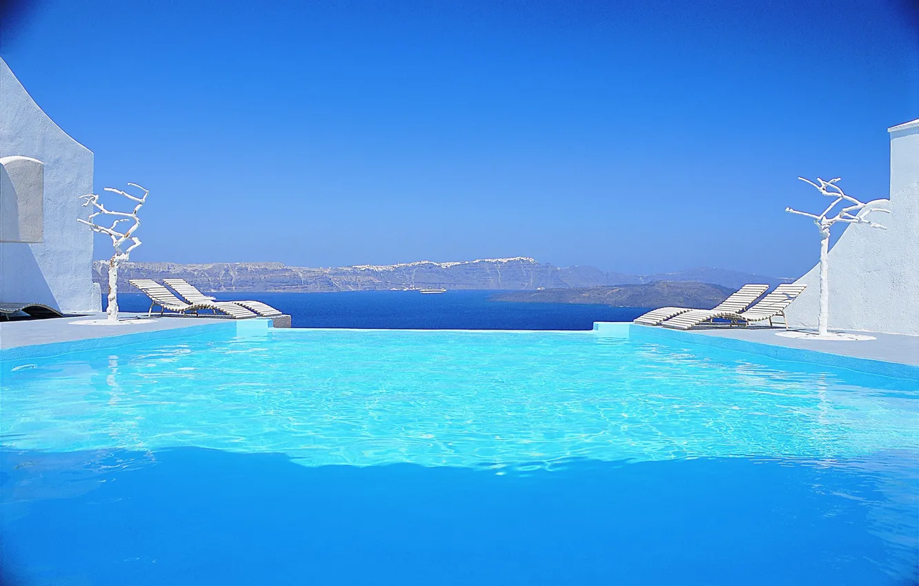 Photo wallpaper design, style, Villa, pool, Santorini, Greece, terrace