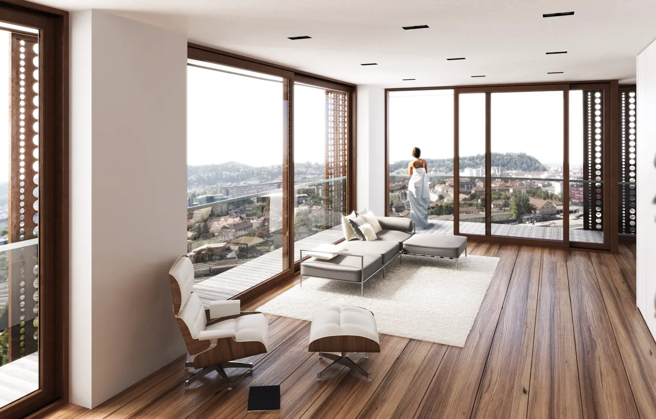 Photo wallpaper Villa, Windows, interior, living room