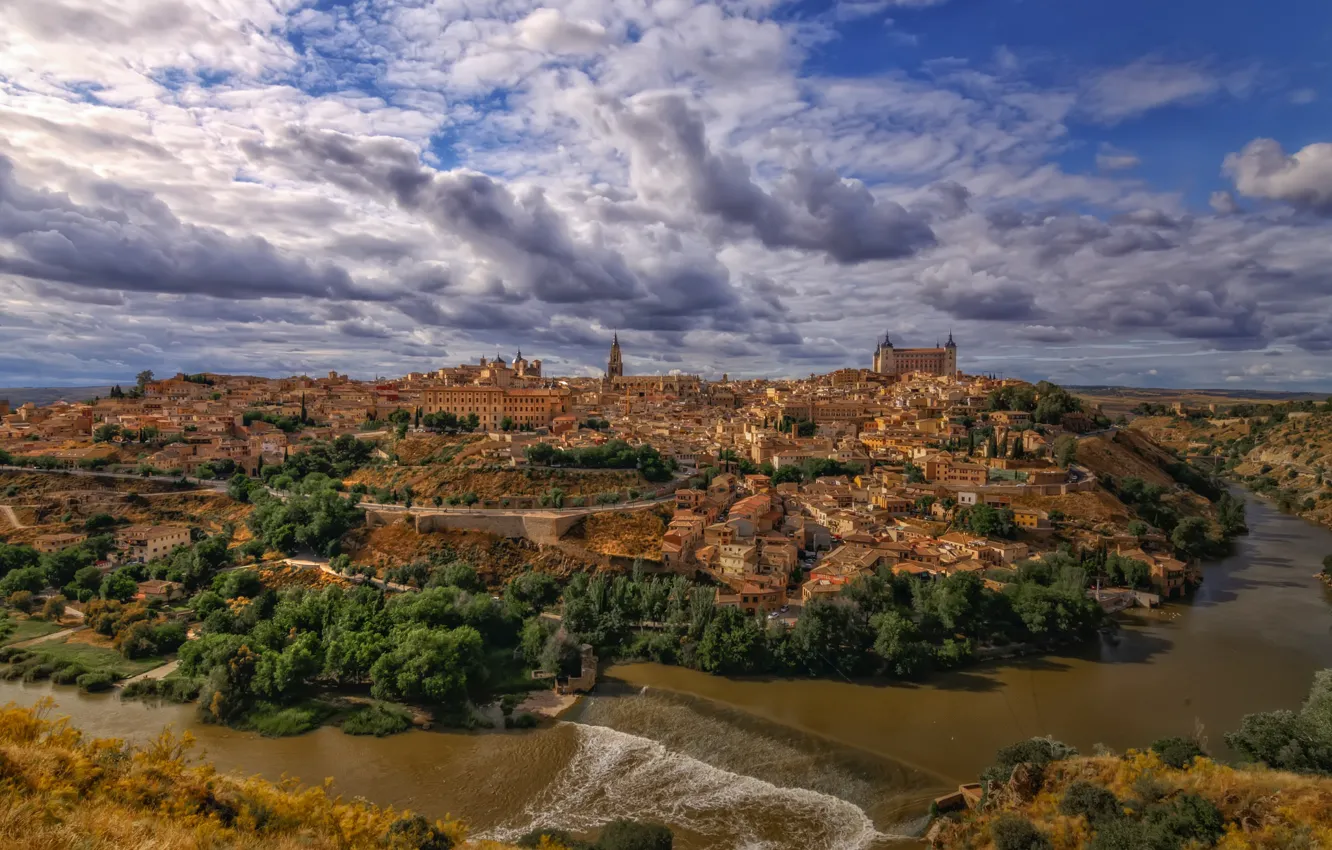 Photo wallpaper river, building, panorama, Spain, Toledo