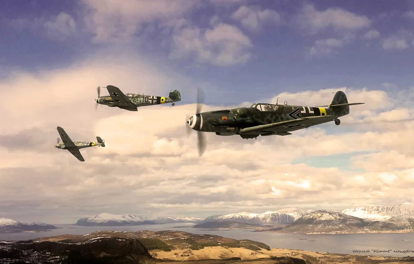 Photo wallpaper fighter, Messerschmitt, Bf-109, JG5, "The Arctic ocean", Bf.109G-14