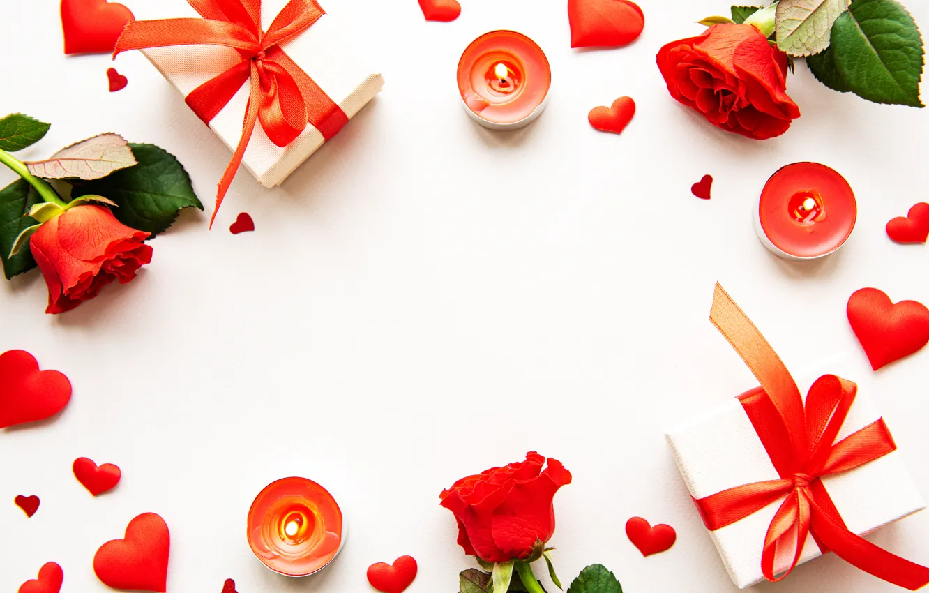 Photo wallpaper red, holiday, gift, roses, Valentine's day, composition, Olena Rudo