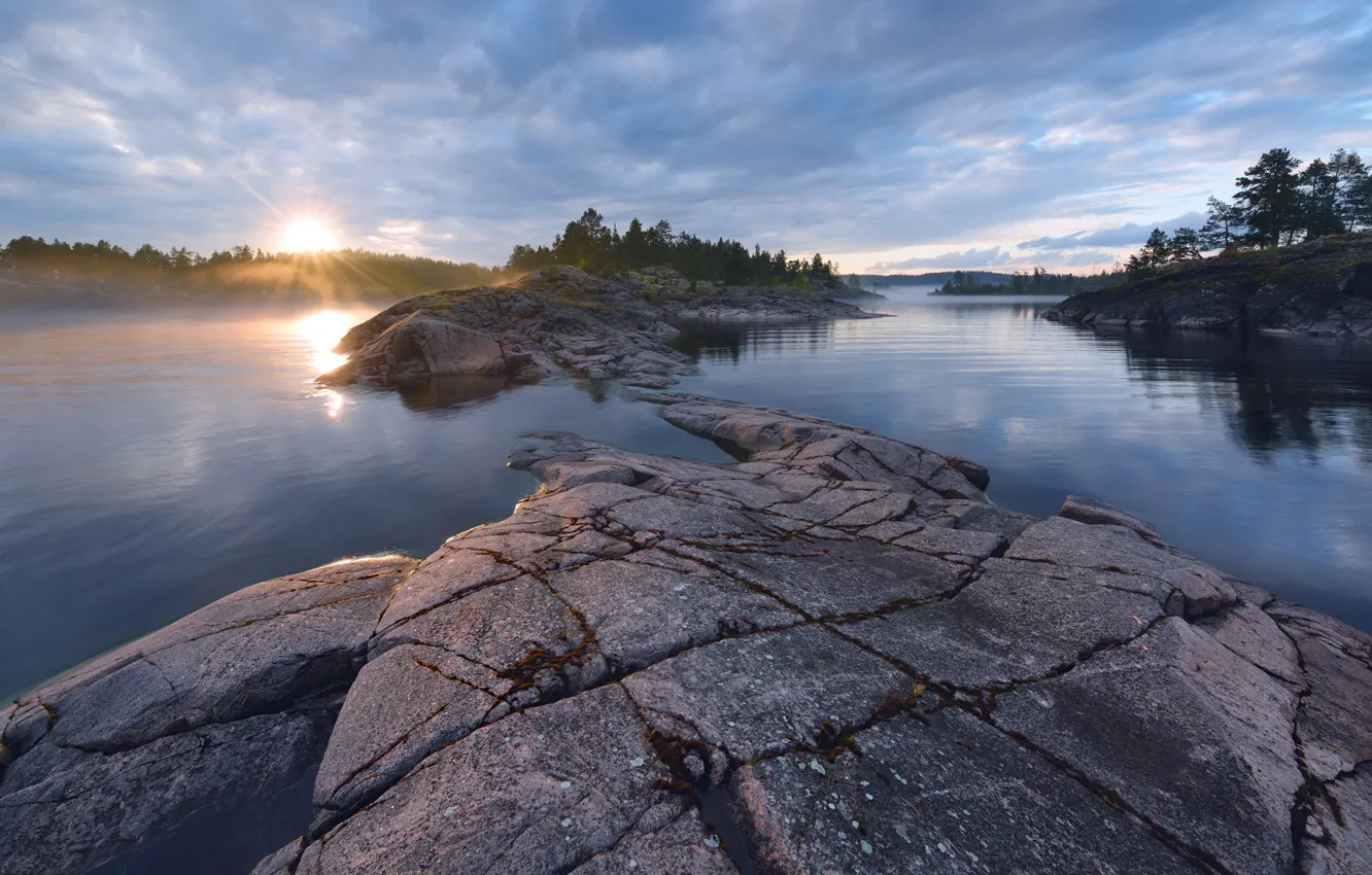 Photo wallpaper lake, stones, Ladoga