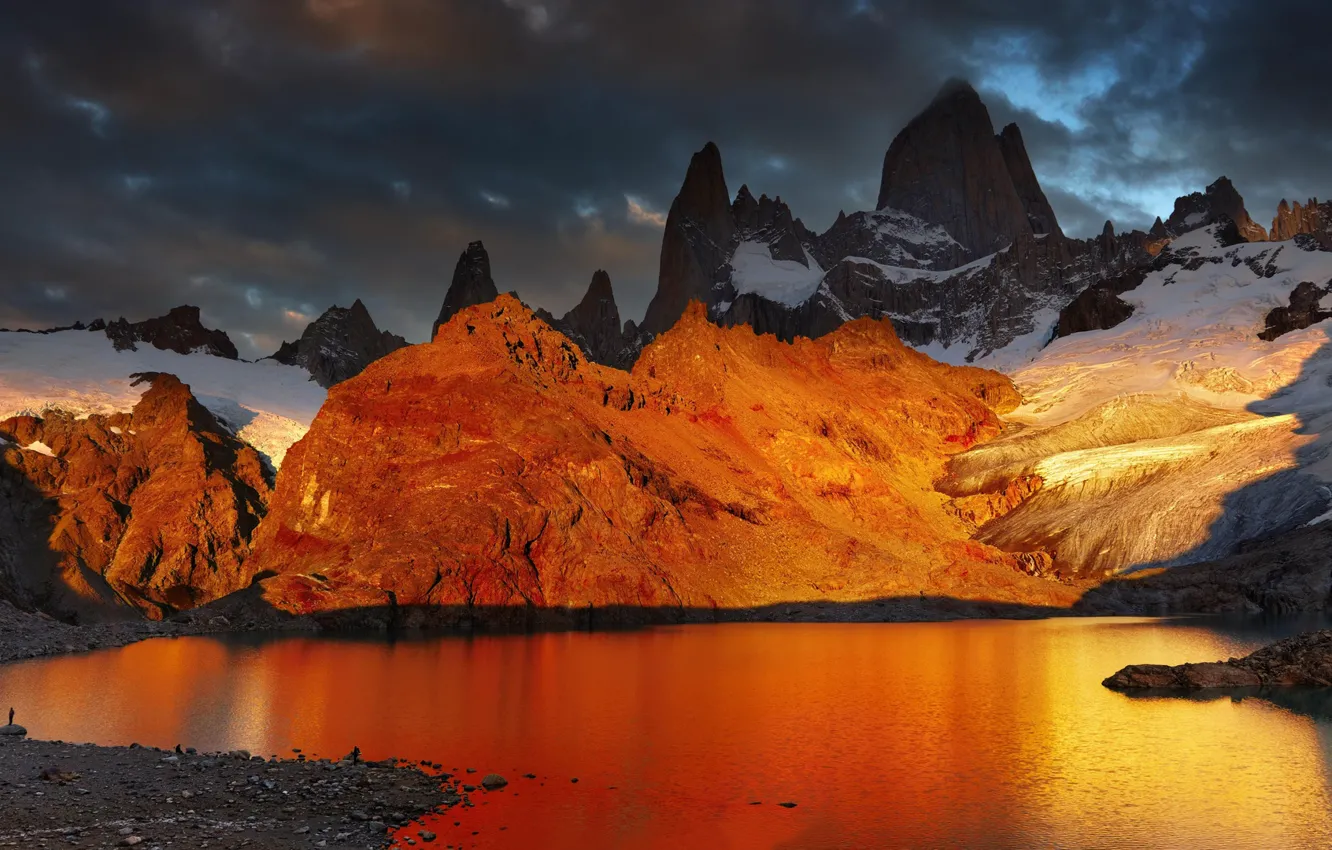 Photo wallpaper snow, landscape, mountains, lake, dawn, Argentina, Argentina, Patagonia