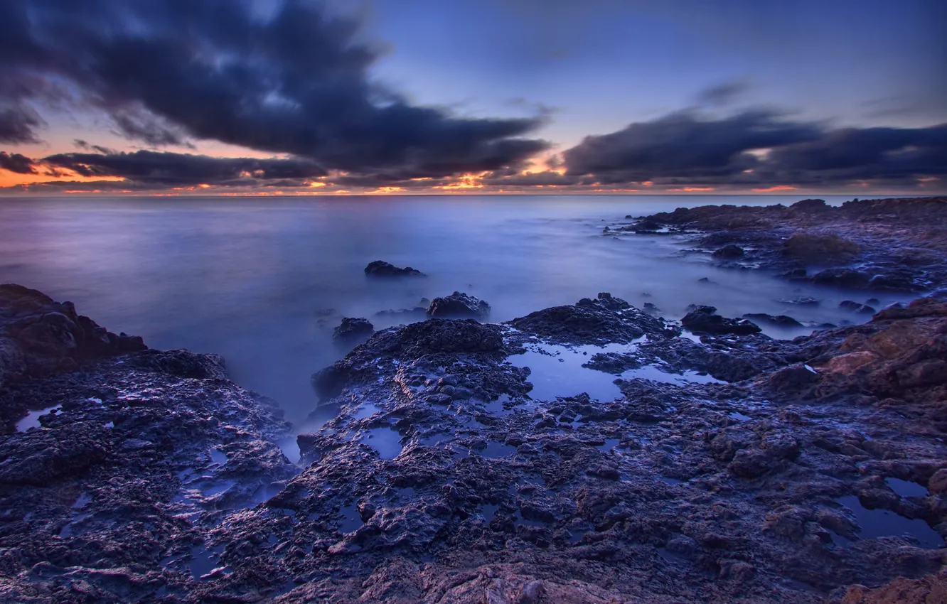Photo wallpaper sea, dawn, shore, HDR, treatment, morning