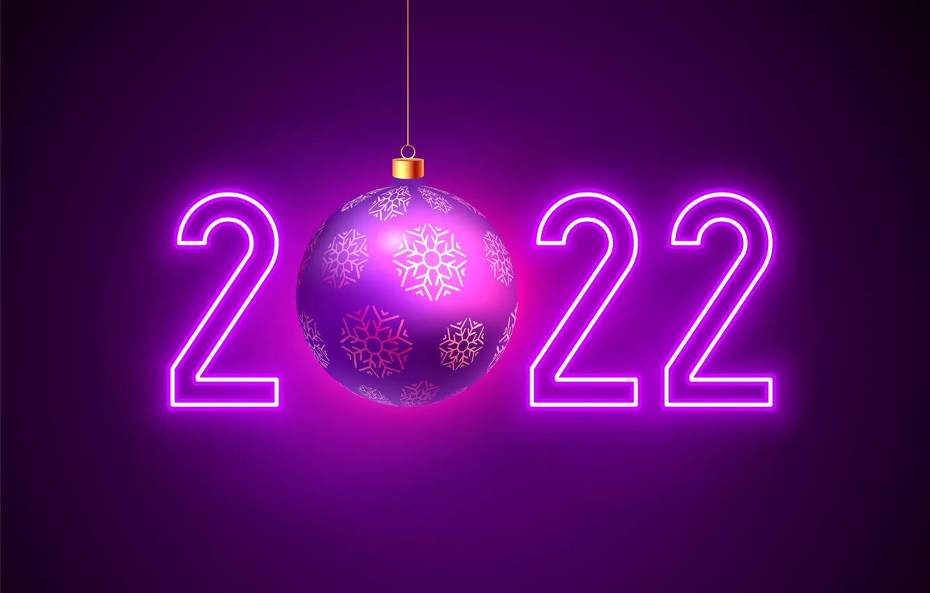 Photo wallpaper ball, ball, Christmas, figures, New year, purple background, 2022