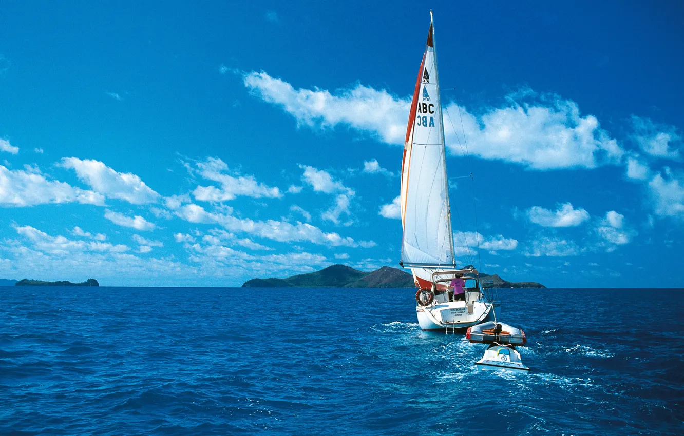 Photo wallpaper Islands, the way, movement, the ocean, the wind, yacht, sails, Navigator