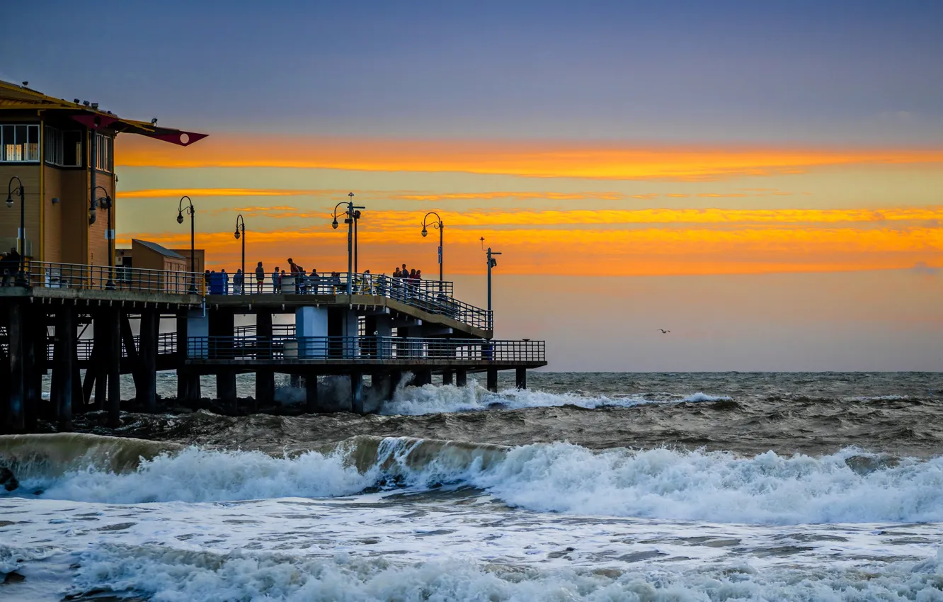 Photo wallpaper sea, clouds, CA, pierce, glow, USA, Santa Monica