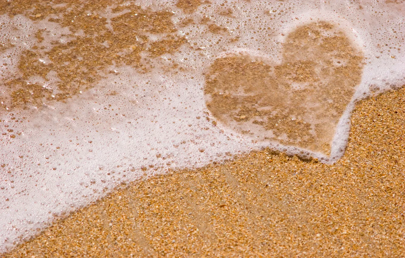 Photo wallpaper sea, beach, foam, pebbles, heart, love, sea, heart