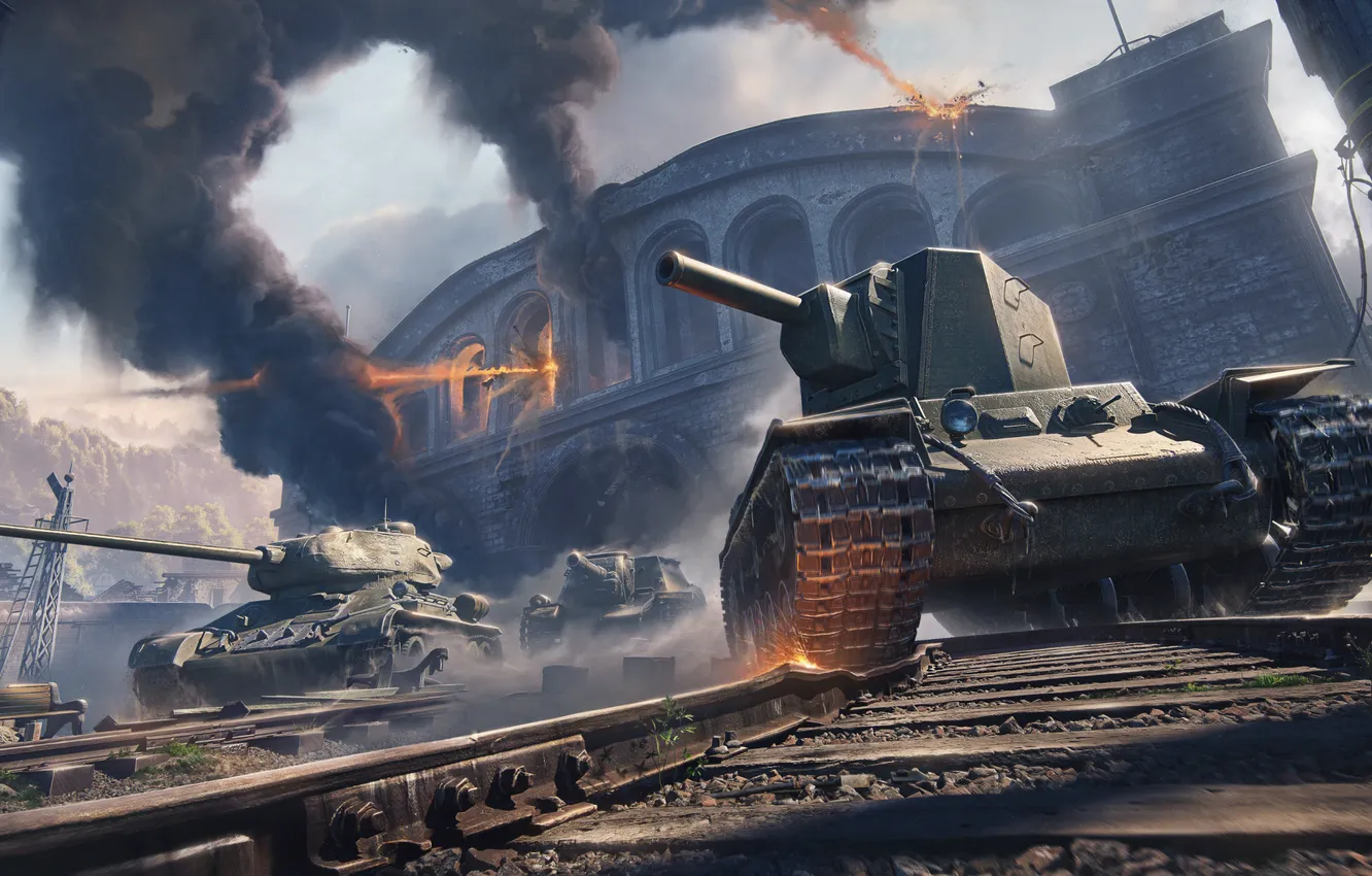 Photo wallpaper Tanks, Game, WoT, KV-2, World of Tanks, SPG, World Of Tanks, T-34-85