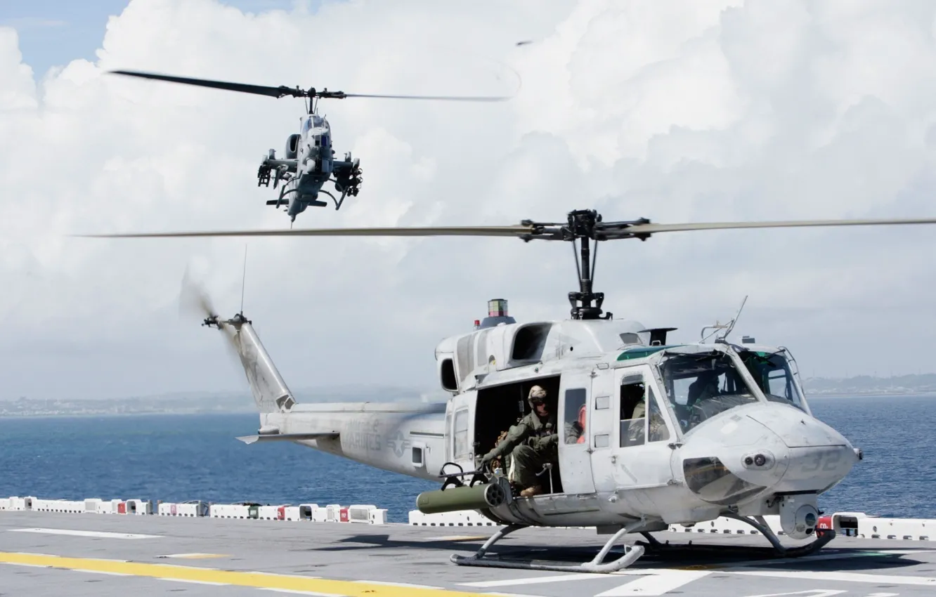 Photo wallpaper helicopters, helicopter, Twin Huey, Bell AH-1, Super Cobra, Bell UH-1N