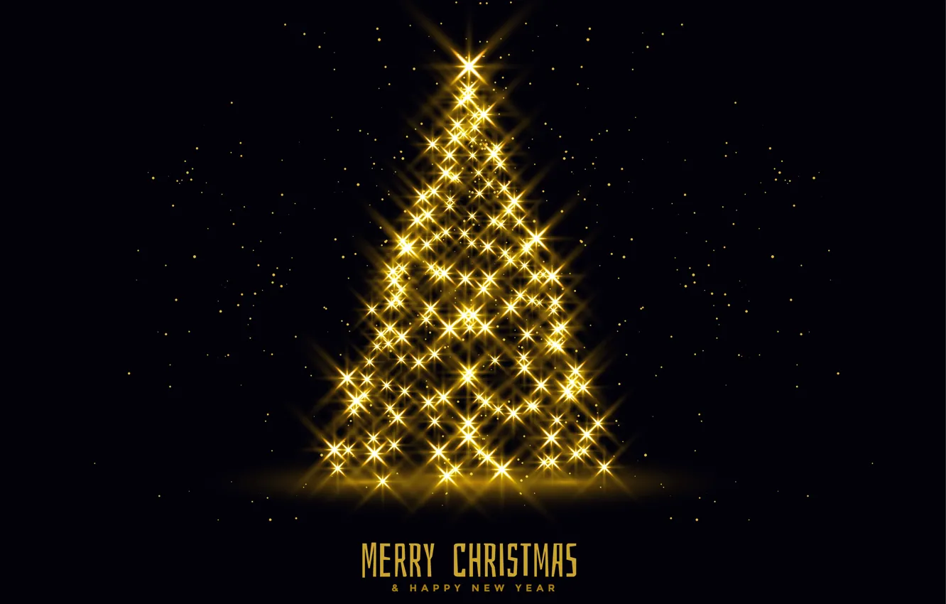 Photo wallpaper stars, decoration, gold, tree, Christmas, New year, golden, christmas