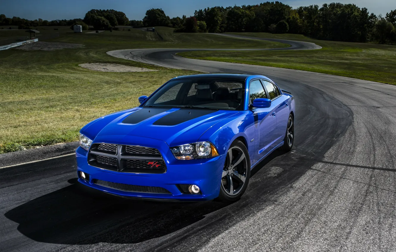 Photo wallpaper blue, Dodge, sedan, Dodge, Charger, trek, Sedan, R/T