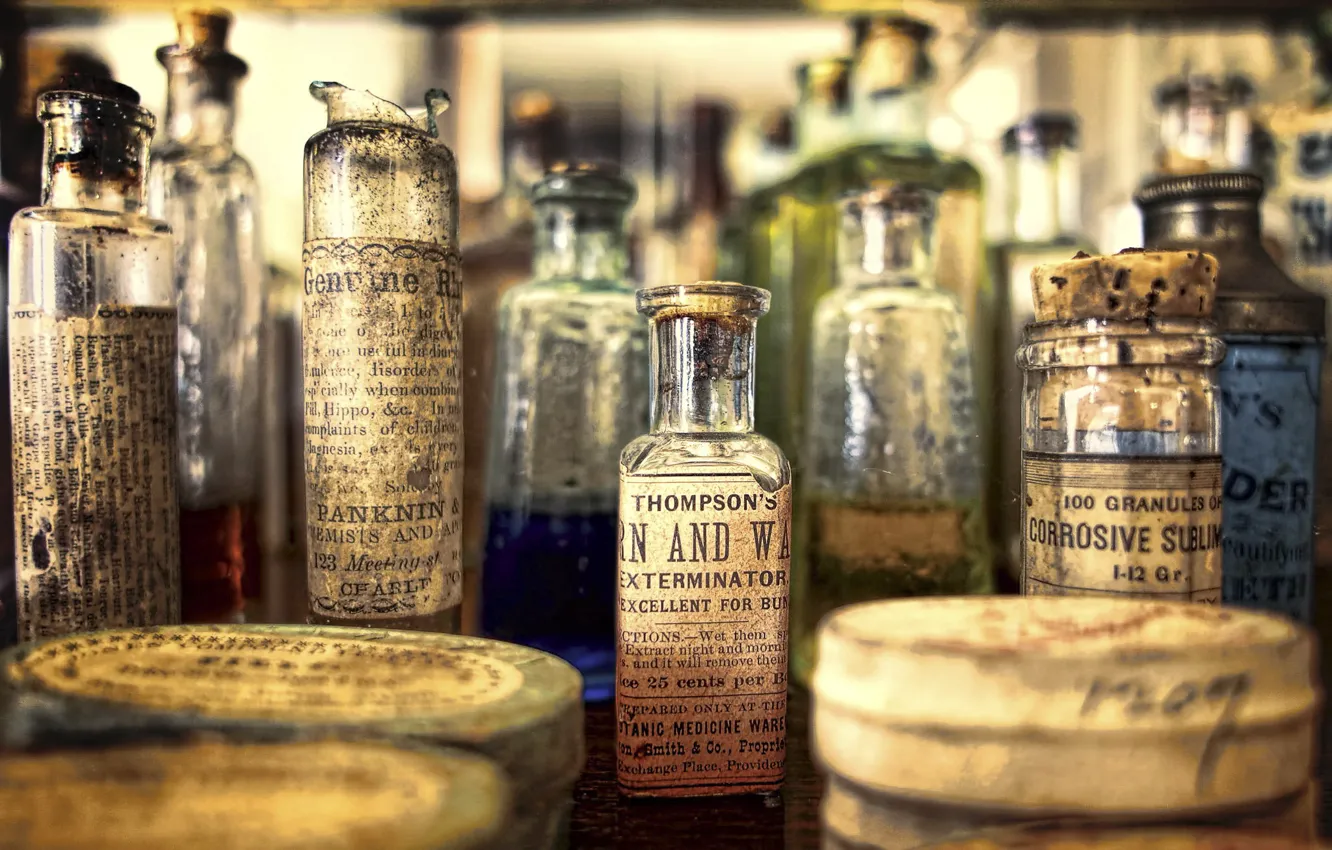 Photo wallpaper pharmacy, Museum, vintage, flask