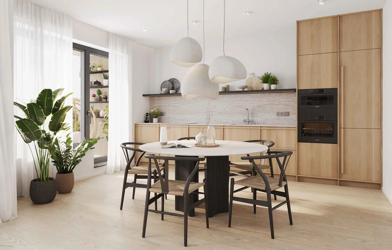 Photo wallpaper design, style, interior, kitchen, dining room, dining area, Arboret residential complex, Arboret