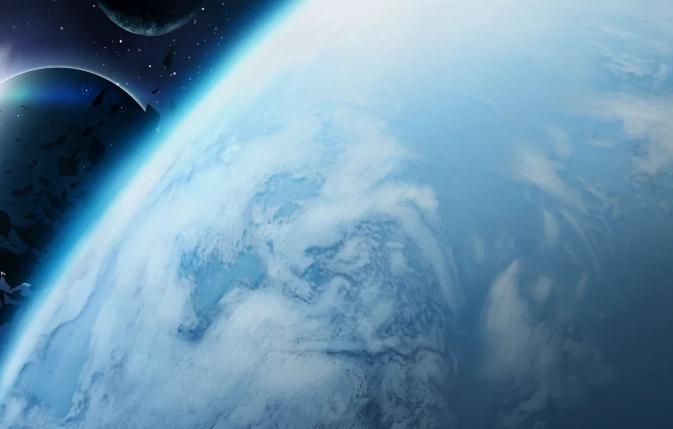 Photo wallpaper space, planet, satellite, asteroids, art