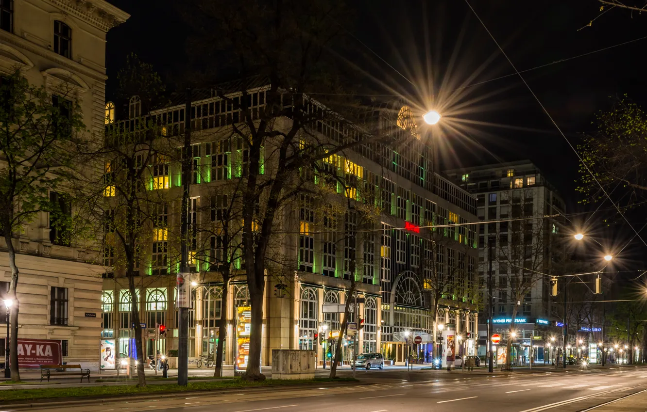 Photo wallpaper night, lights, street, Austria, Vienna, Vienna
