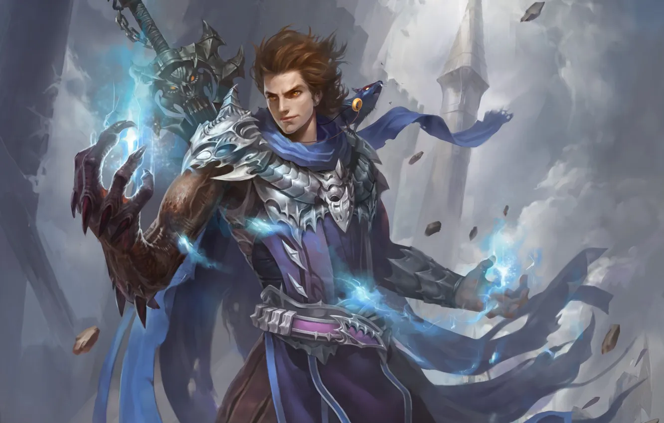 Photo wallpaper castle, magic, sword, art, guy