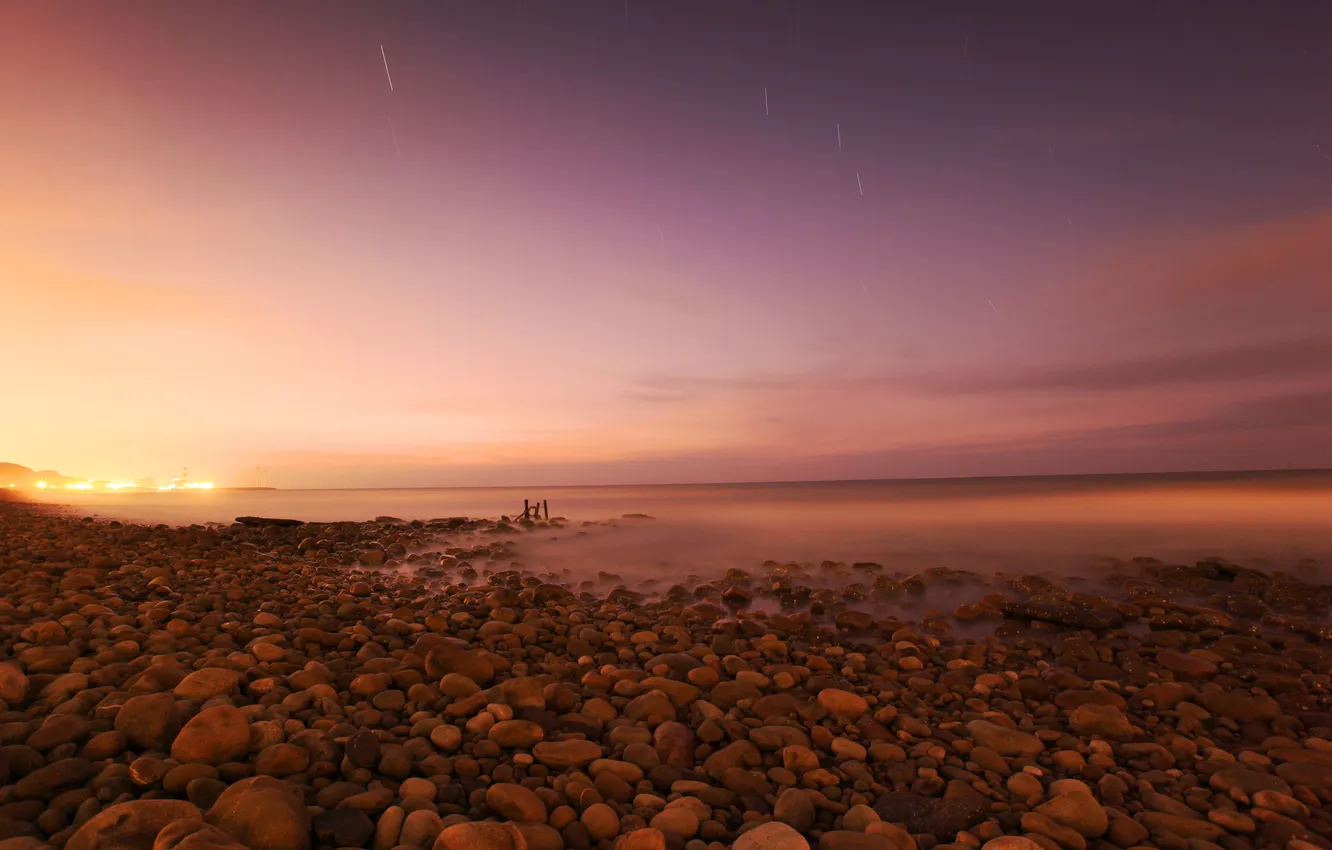 Photo wallpaper sea, beach, sunset, stones
