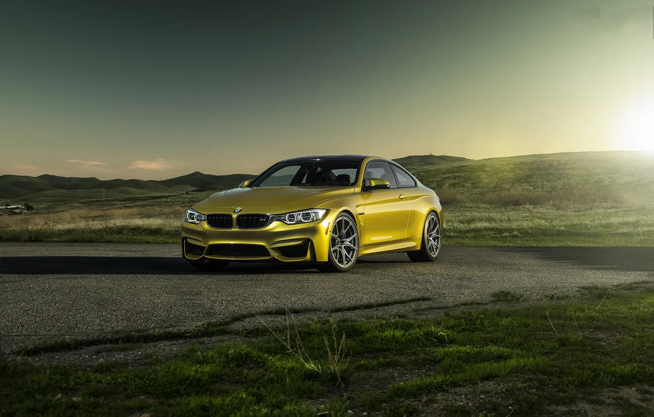 Photo wallpaper sunset, yellow, bmw, BMW, coupe, shadow, yellow, f82
