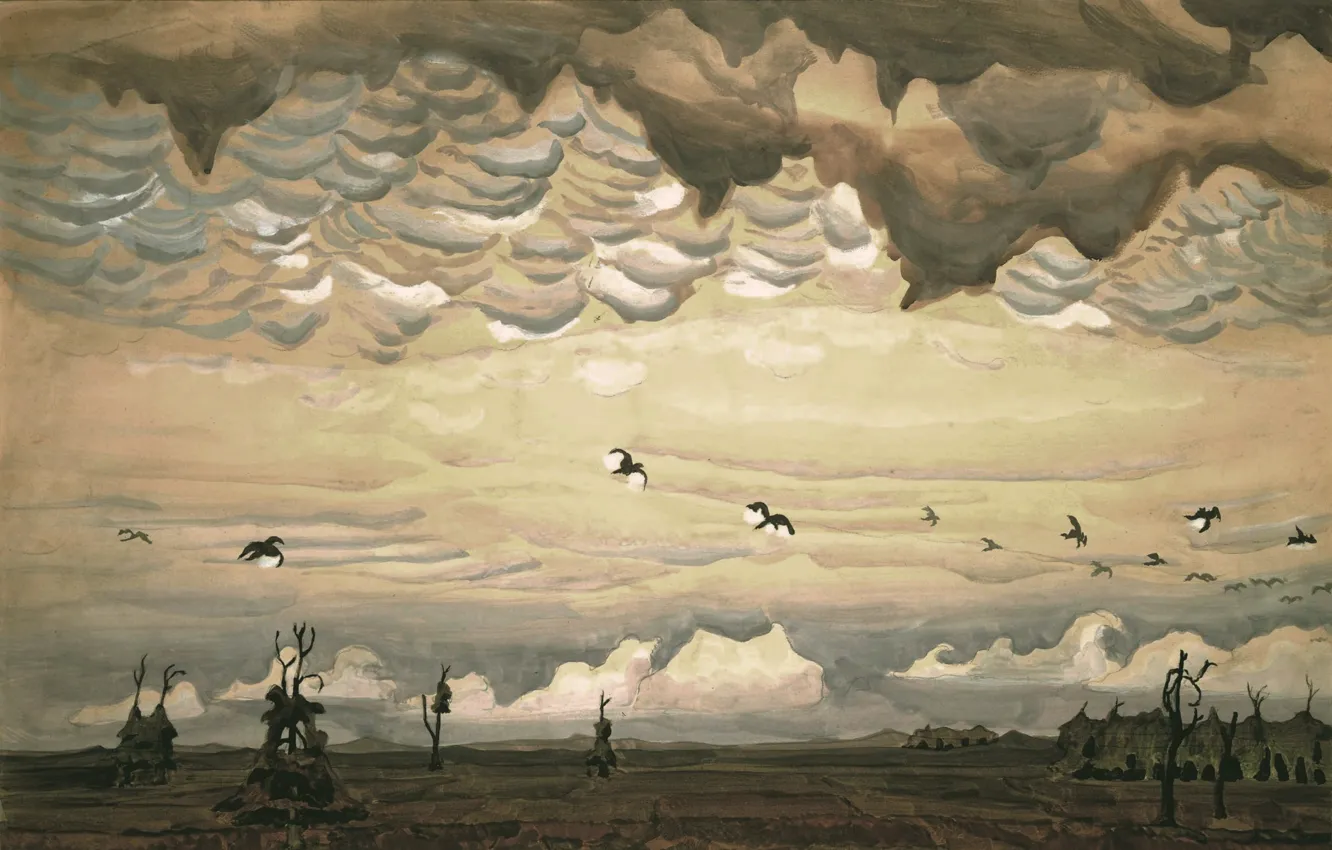Photo wallpaper 1920, Charles Ephraim Burchfield, legionarism, Birds over Field