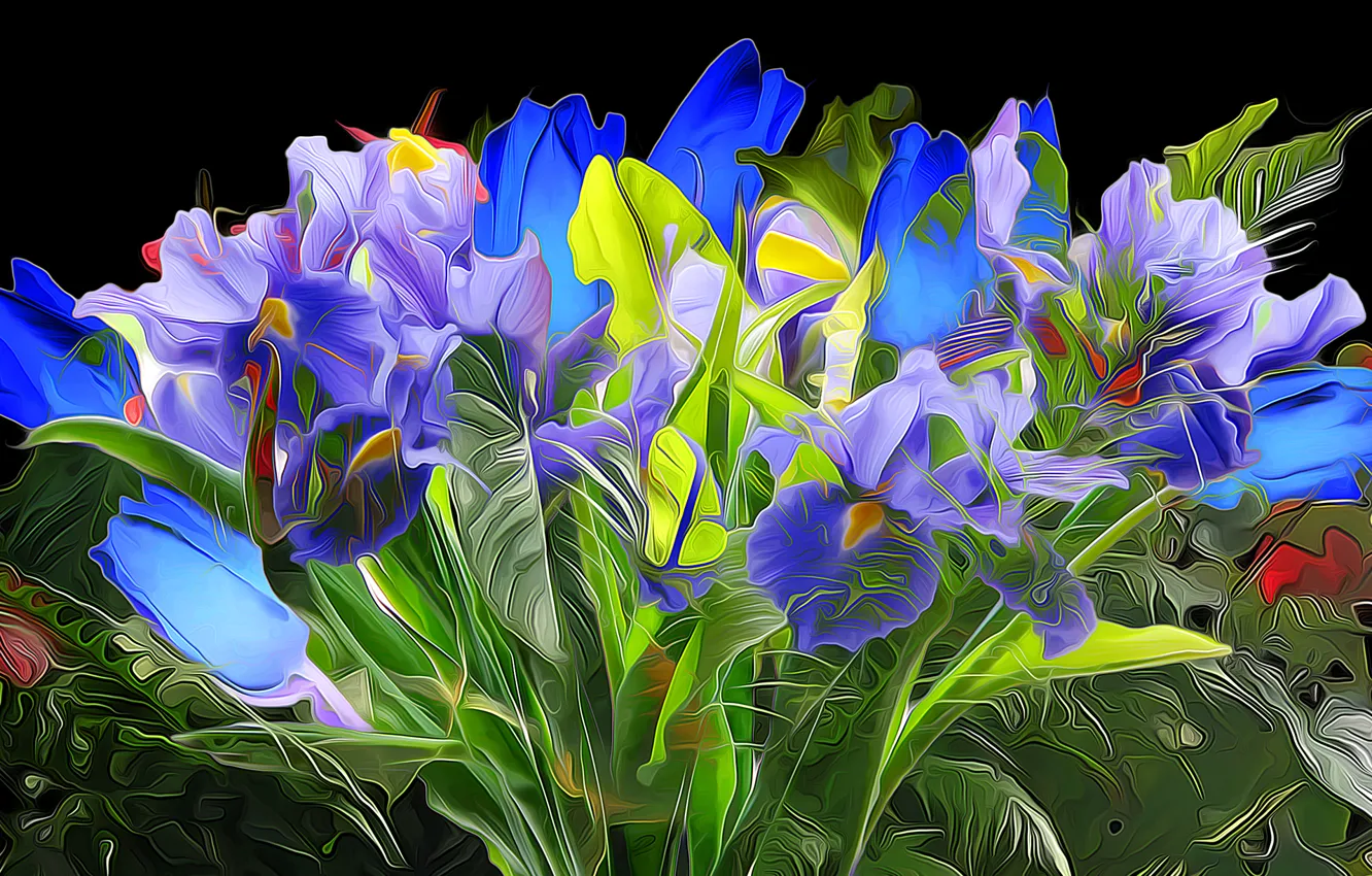 Photo wallpaper leaves, flowers, abstraction, petals, garden, flowerbed