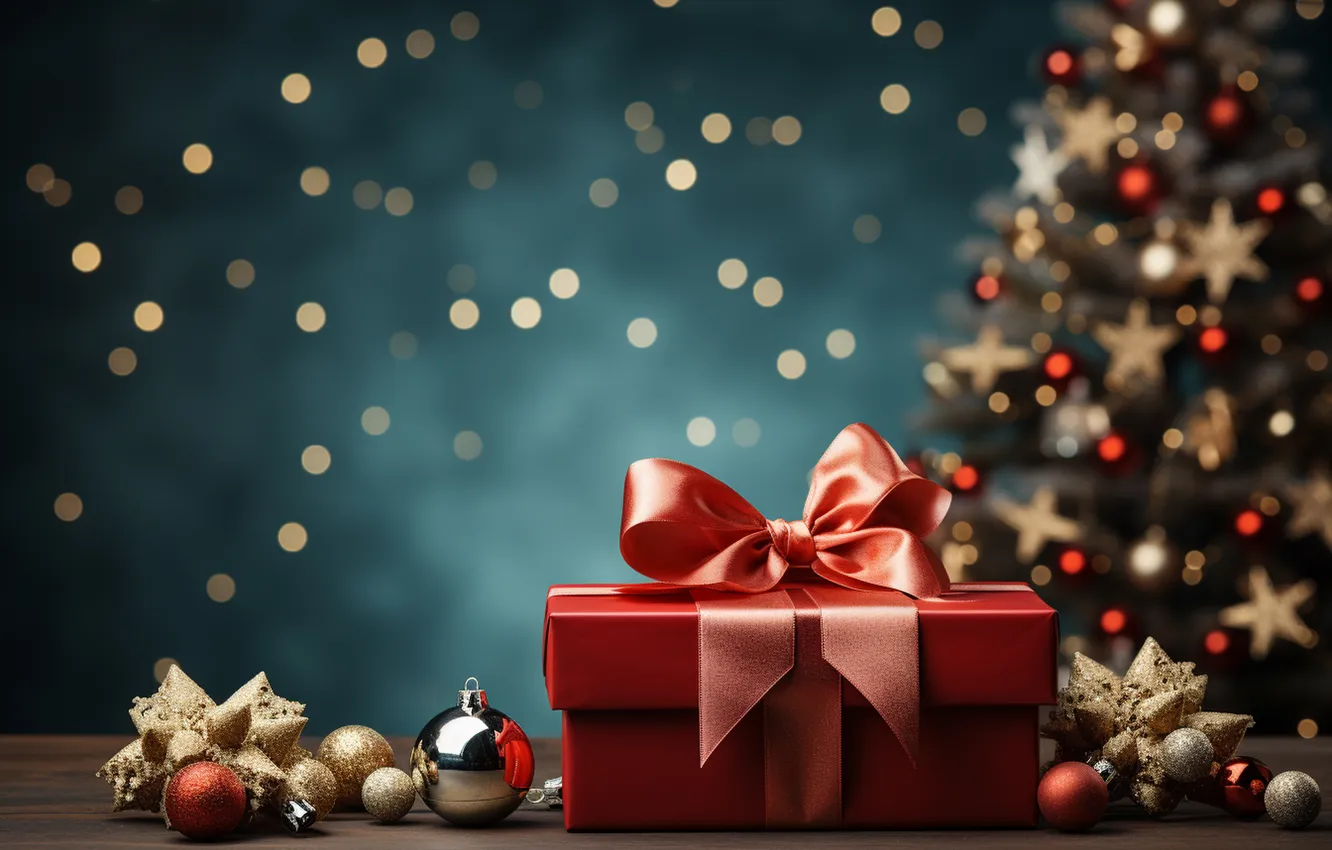 Photo wallpaper gift, tree, new year, Christmas, Christmas, tree, decoration, Gift Boxes