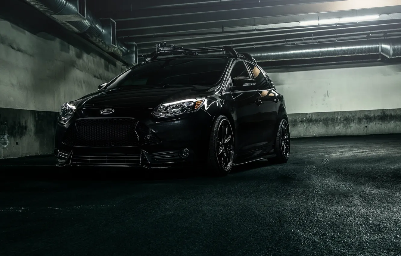 Photo wallpaper Ford, Car, Focus, Black, Parking, Tuned