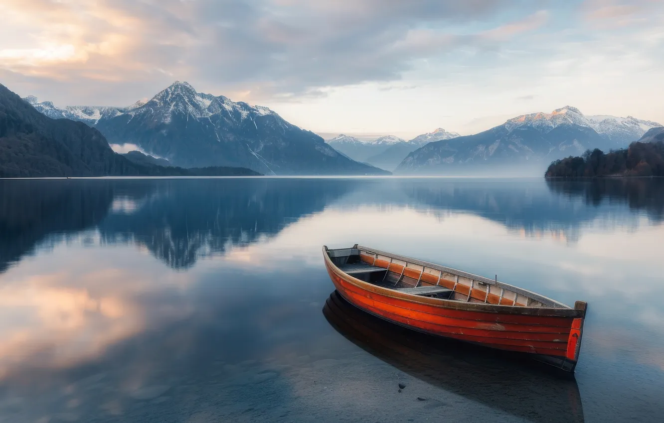 Photo wallpaper forest, the sky, clouds, landscape, mountains, nature, lake, reflection