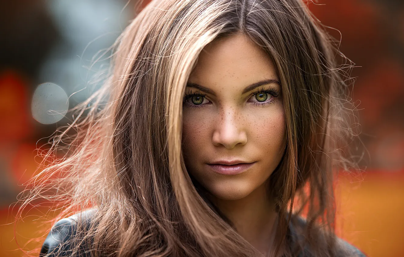 Photo wallpaper look, girl, face, glare, background, portrait, makeup, hairstyle