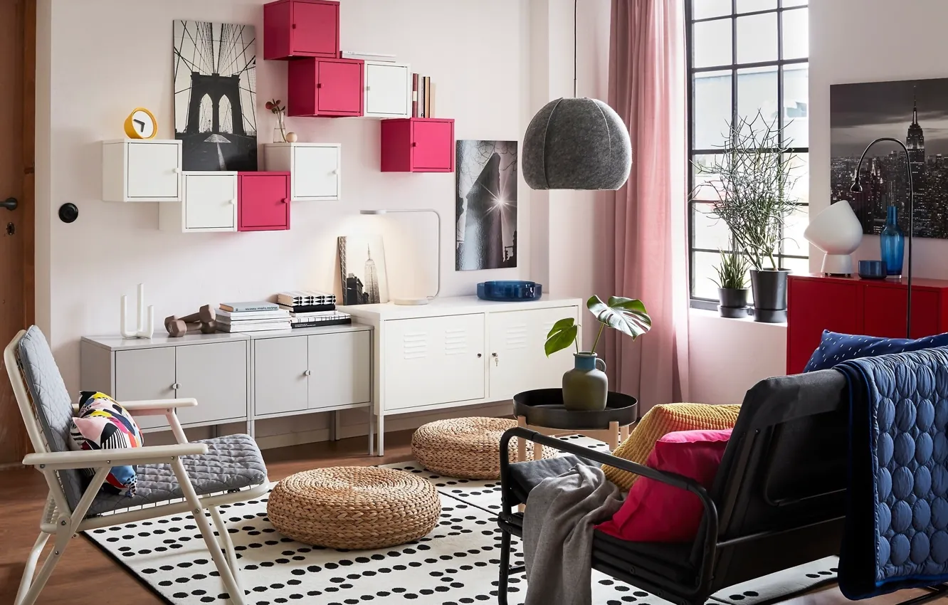 Photo wallpaper design, style, interior, living room, IKEA, IKEA idea decor, IKEA Decor, furniture for small spaces