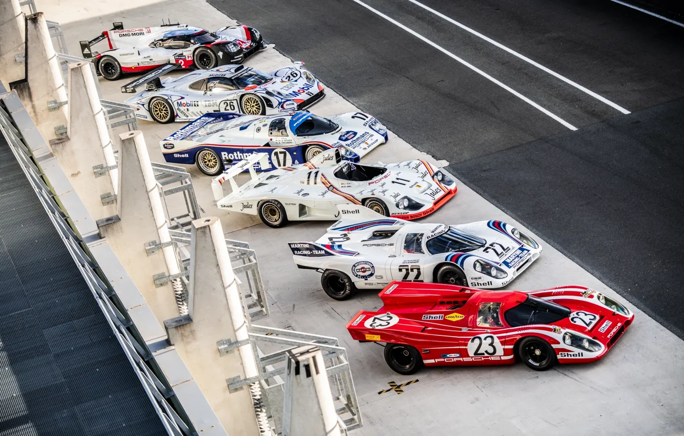 Photo wallpaper The Mans, Porsche, legends, Porsche 919 Hybrid, Porsche 911 GT1, Porsche 917 KH, Porsche 936/81 …