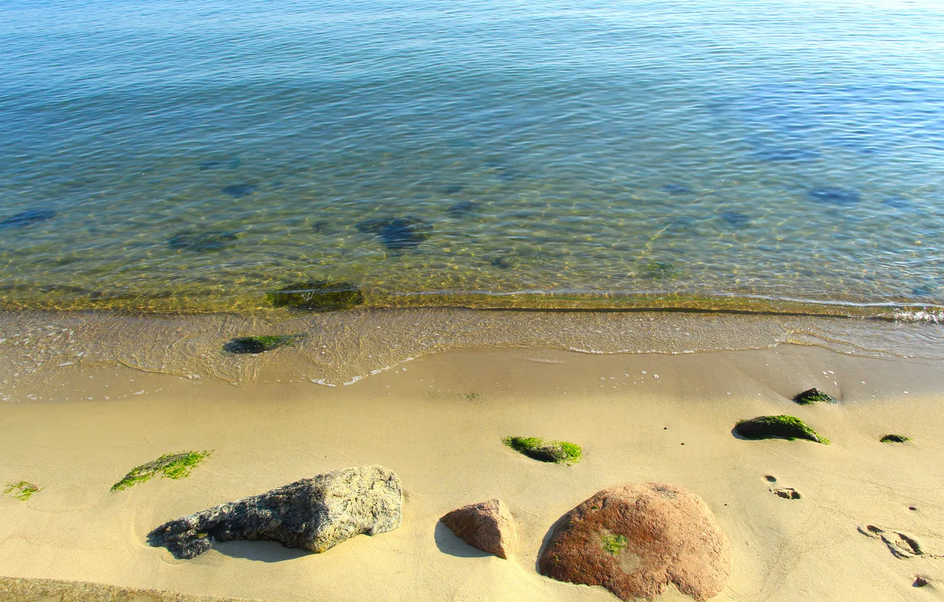 Photo wallpaper beach, sea, water, stones