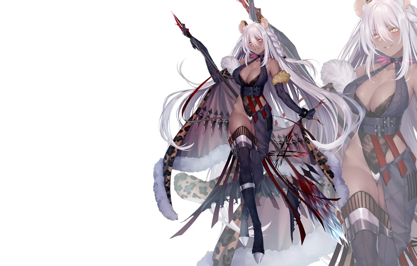 Photo wallpaper girl, sexy, cleavage, thighhighs, long hair, legs, boobs, animal ears