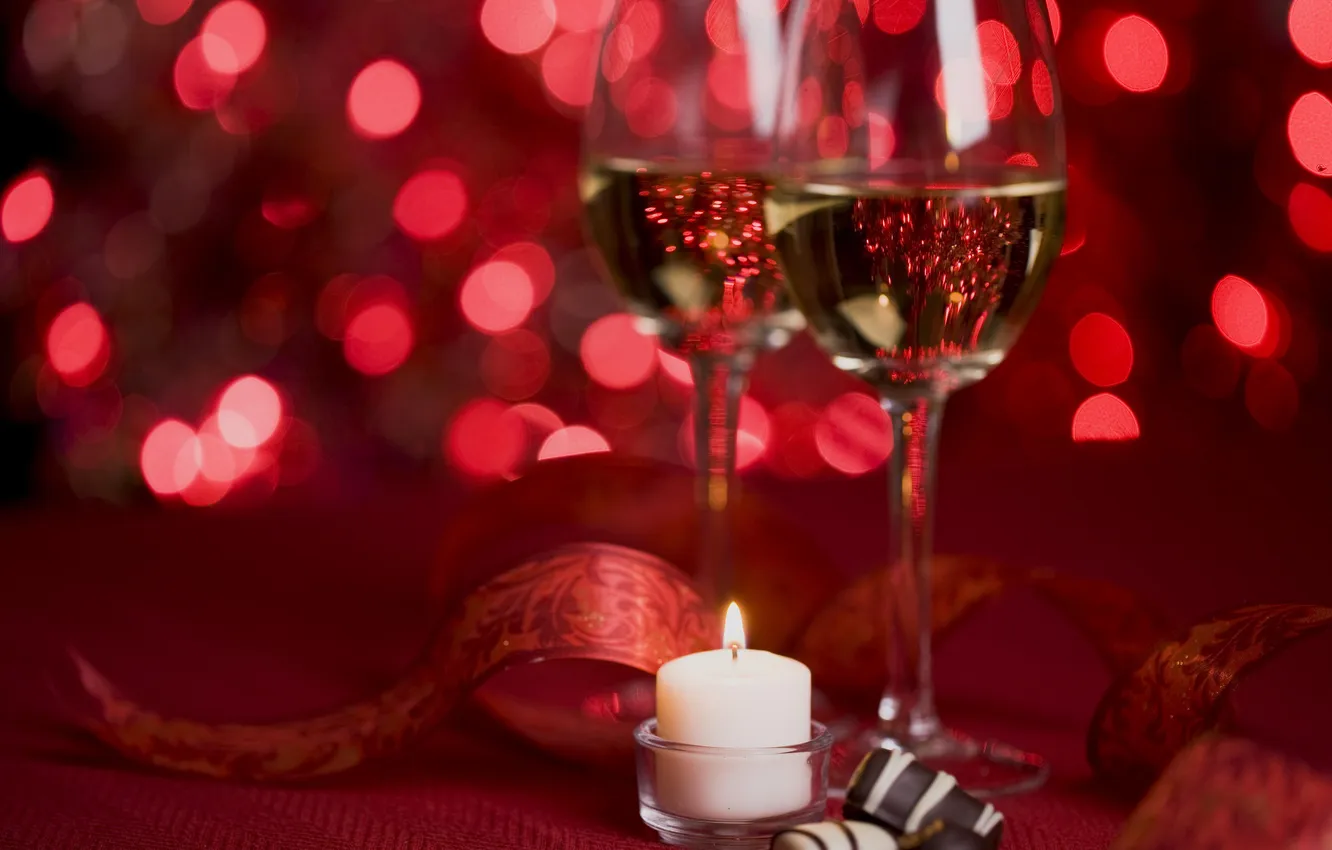Photo wallpaper red, candles, champagne