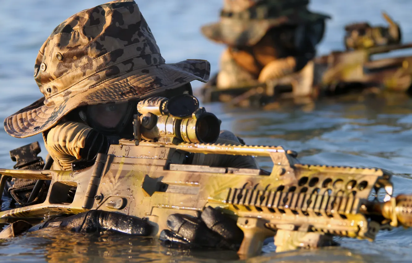 Photo wallpaper water, weapons, fighter, Bundeswehr, Kommando