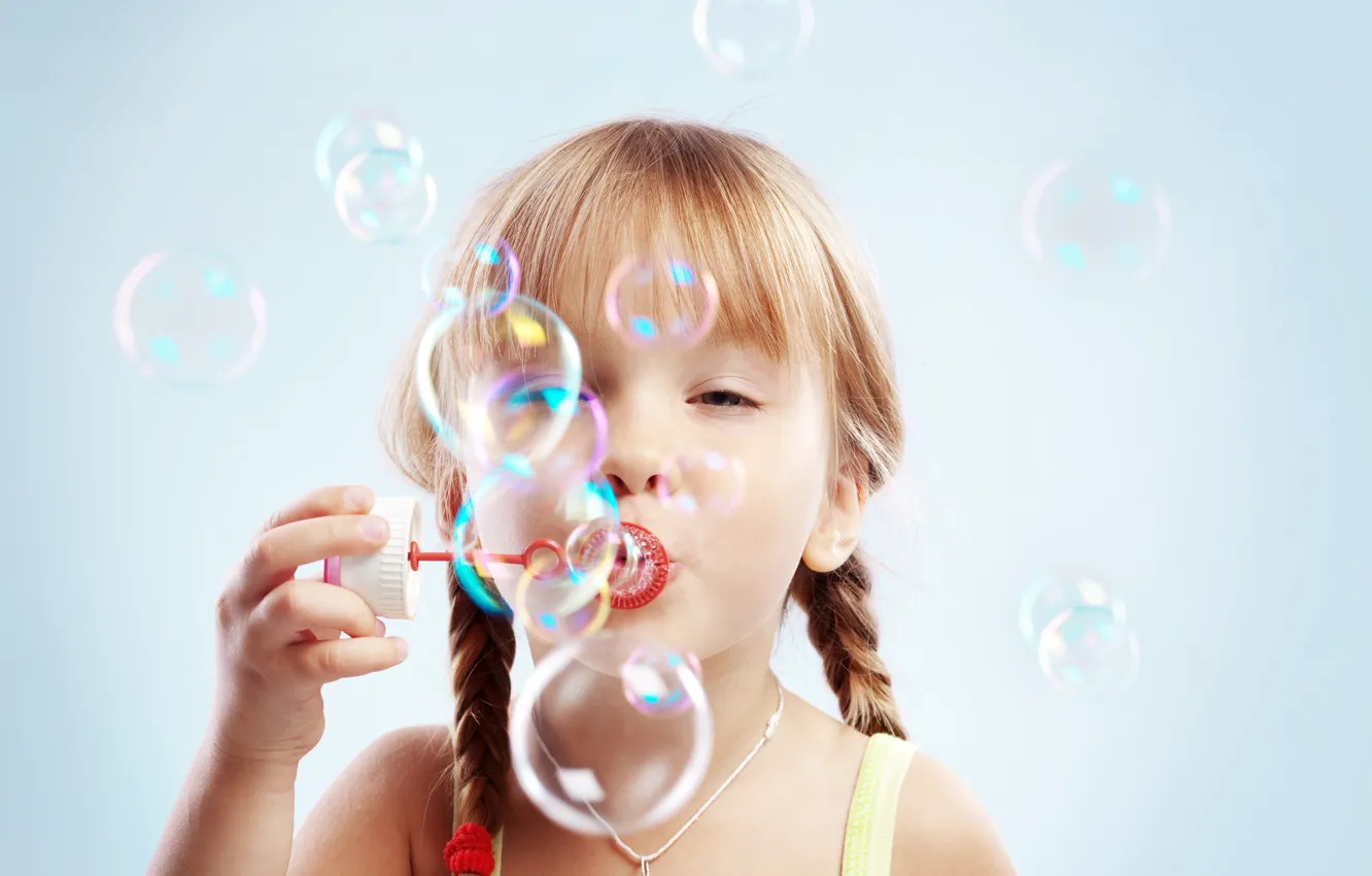 Photo wallpaper joy, happiness, children, childhood, bubbles, child, bubbles, child