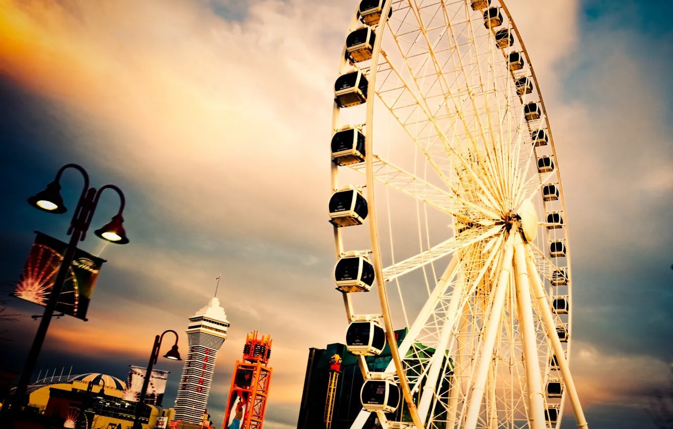 Photo wallpaper the city, beautiful, Ferris wheel