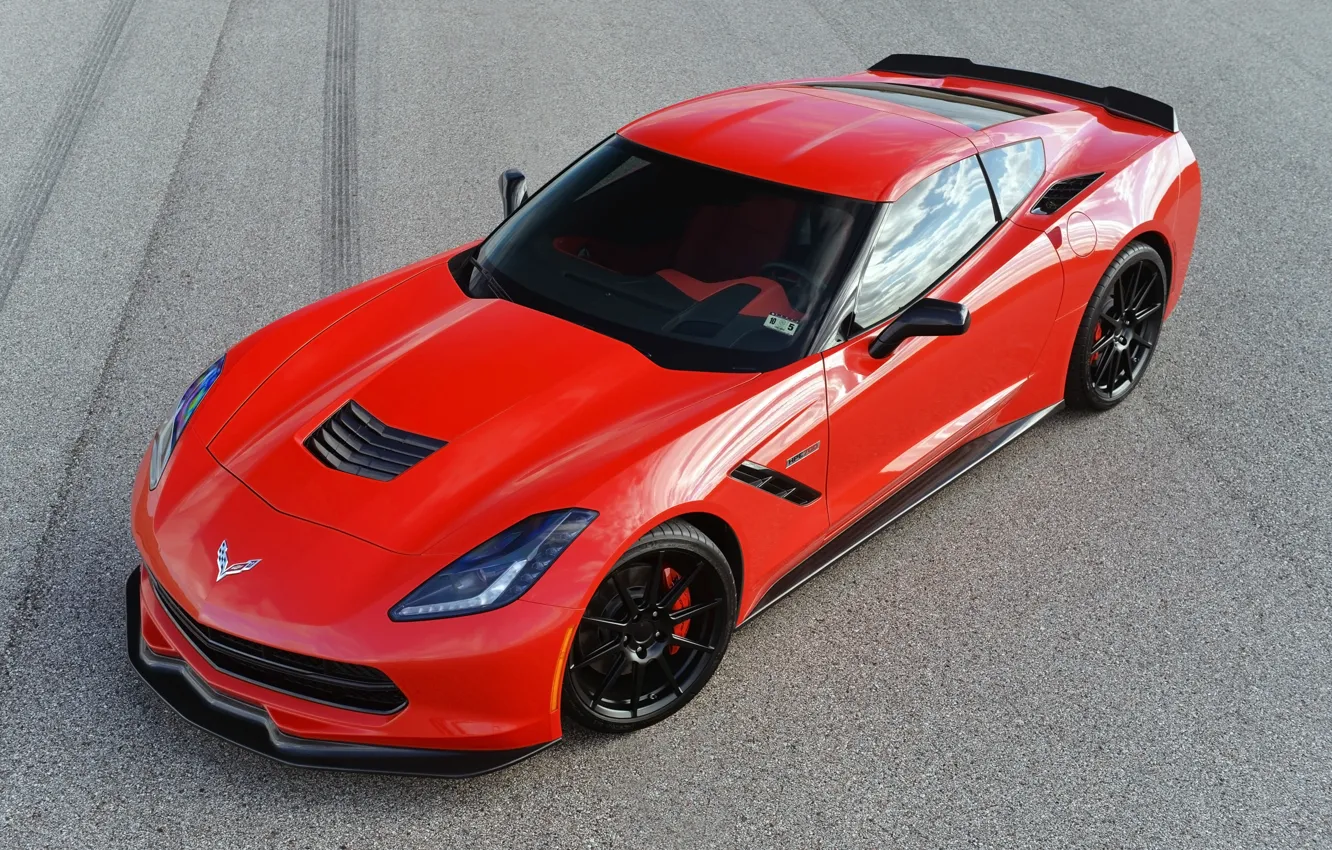 Photo wallpaper red, Chevrolet Corvette Stingray, tuning, Turbo, Hennessey