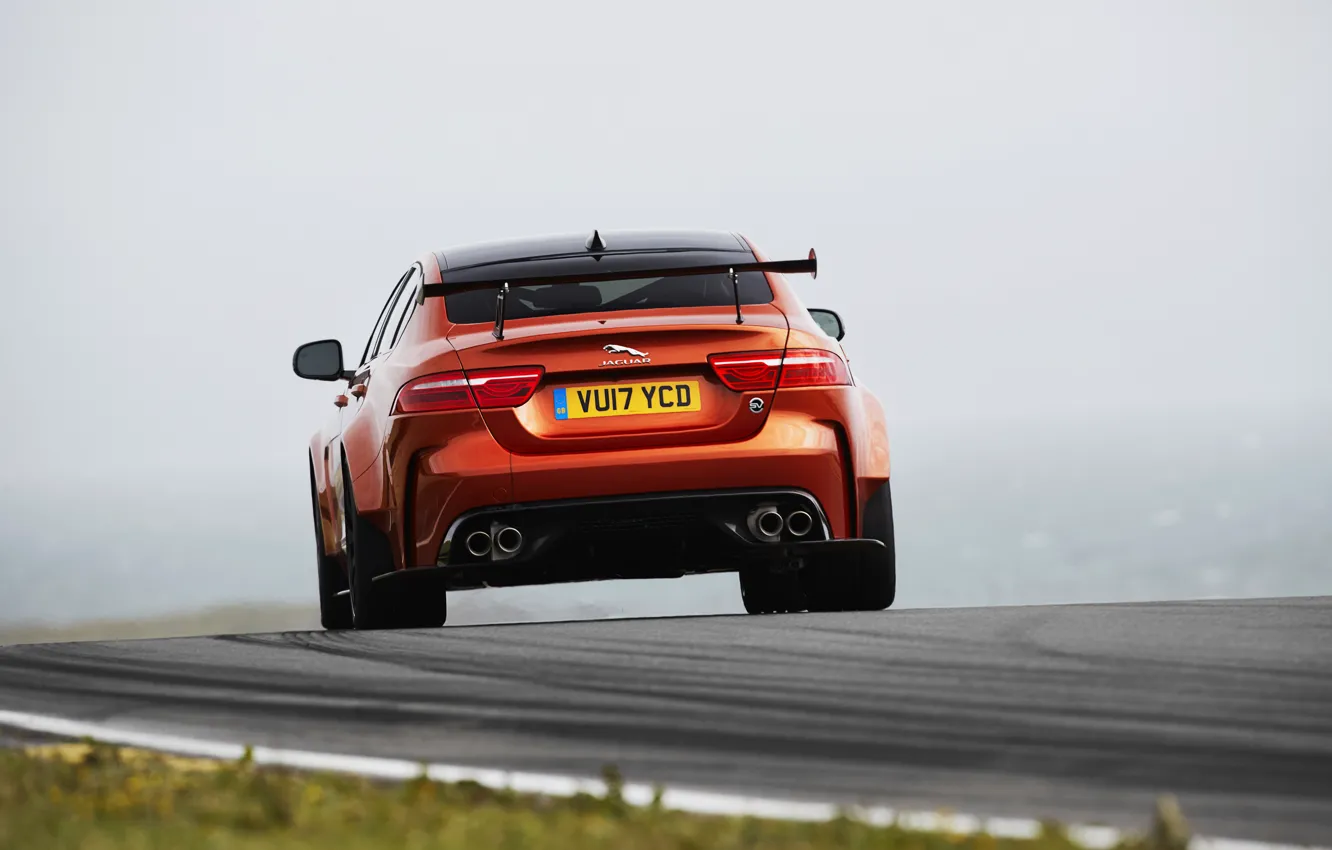 Photo wallpaper orange, Jaguar, wing, rear view, 2017, XE SV Project 8