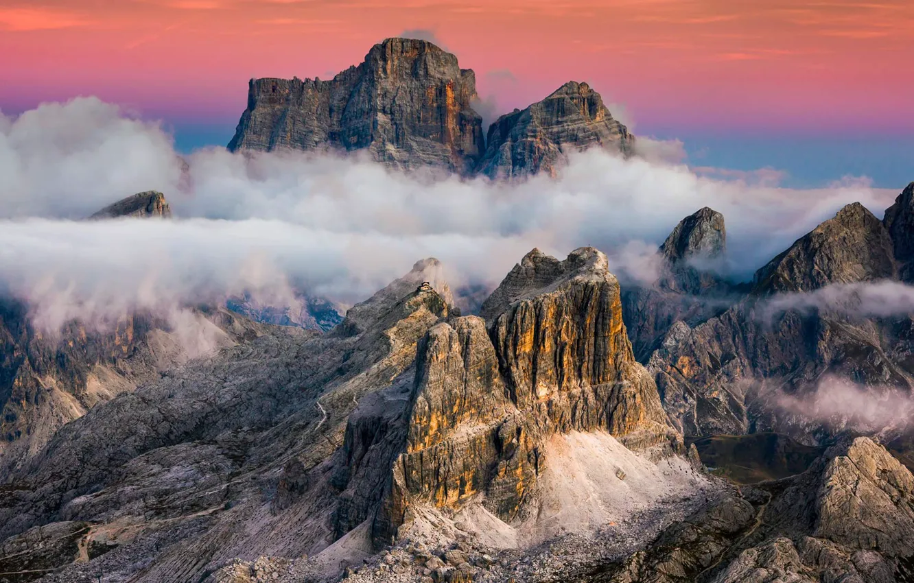 Photo wallpaper clouds, mountains, Italy, Cortina d'ampezzo, Monte Pelmo