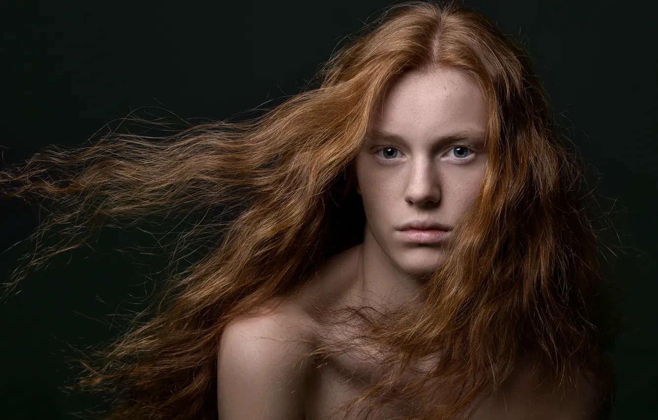 Photo wallpaper look, girl, hair, redhead, gray-eyed