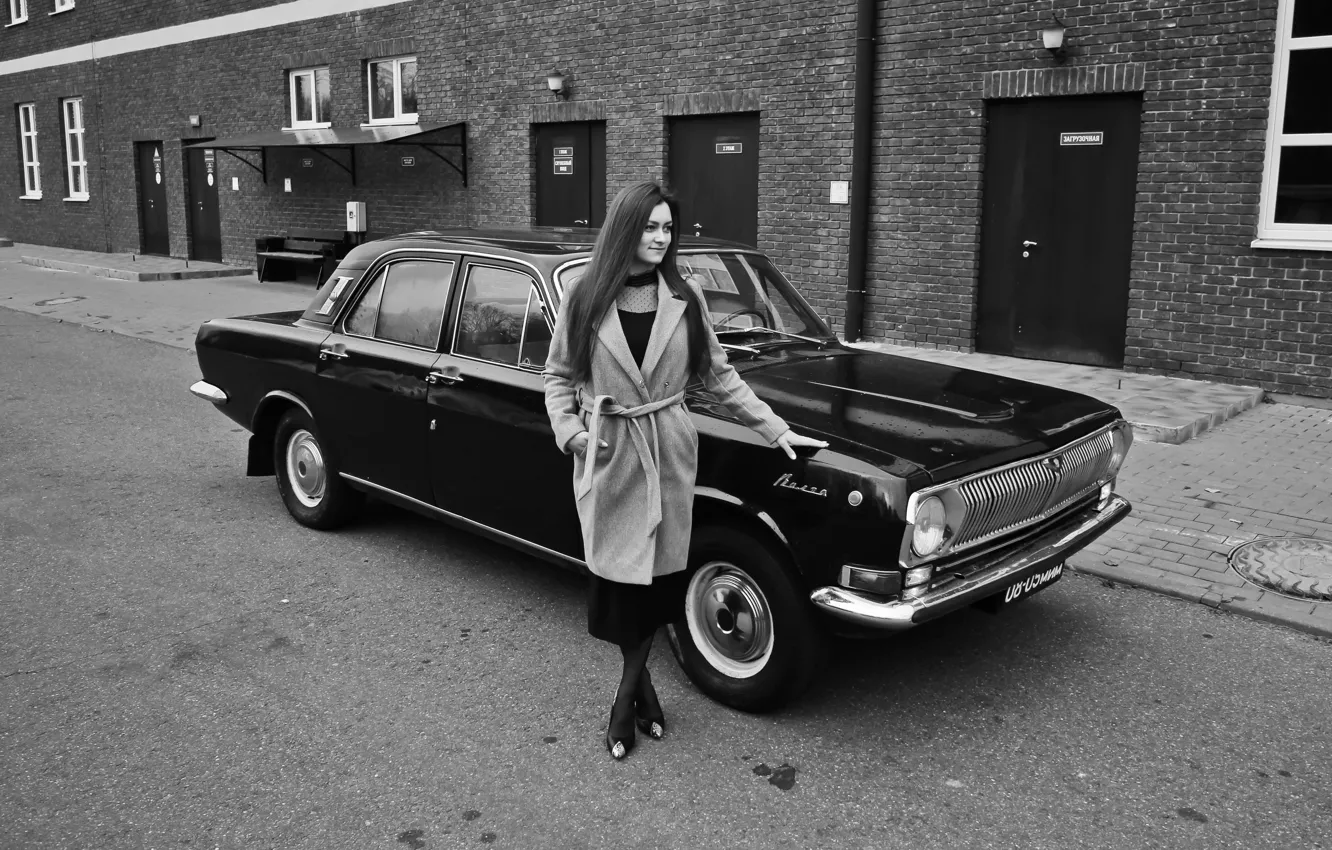 Photo wallpaper black & white, retro, Volga, GAZ-24