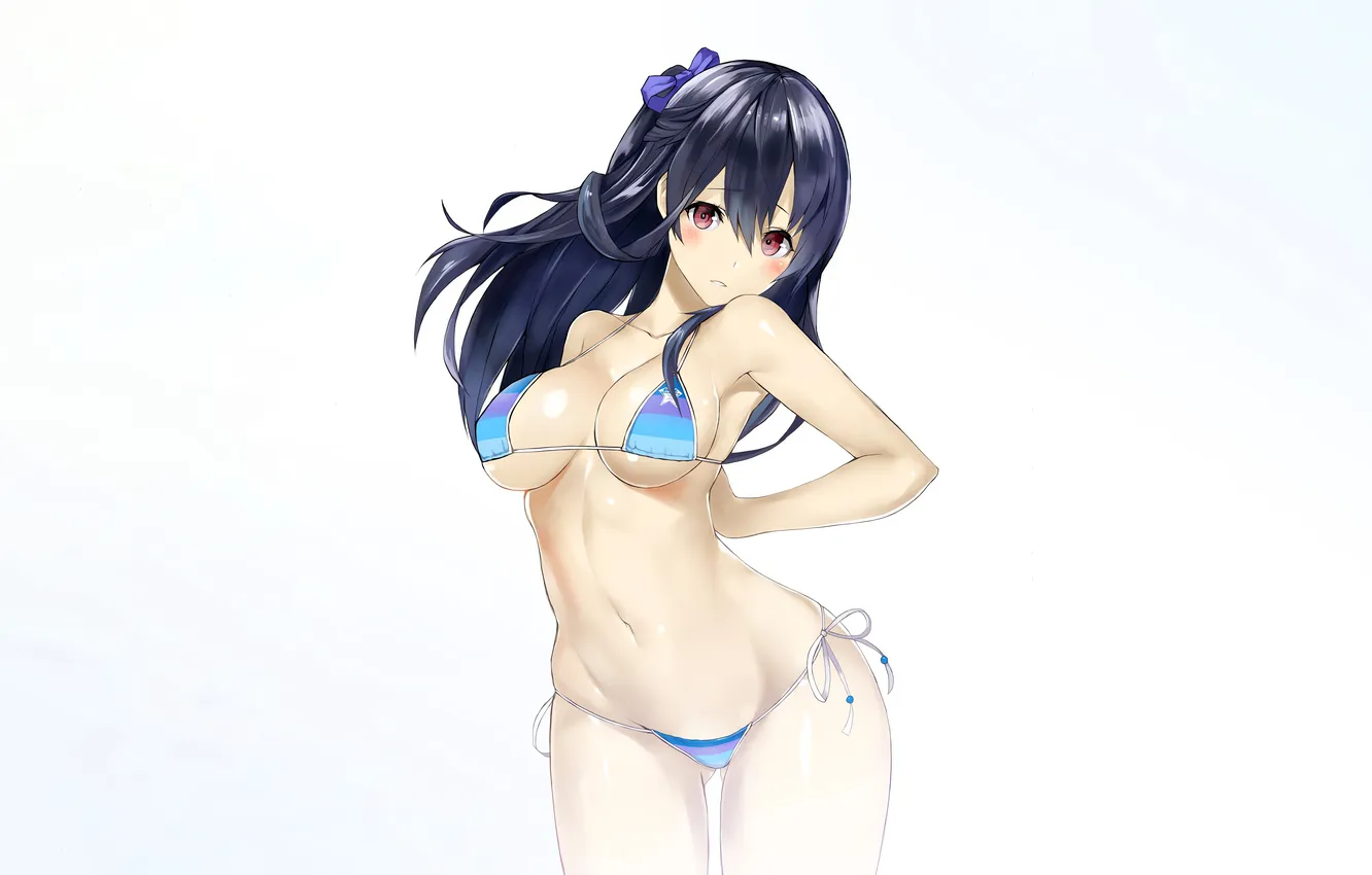 Photo wallpaper girl, sexy, cleavage, long hair, boobs, anime, beautiful, red eyes