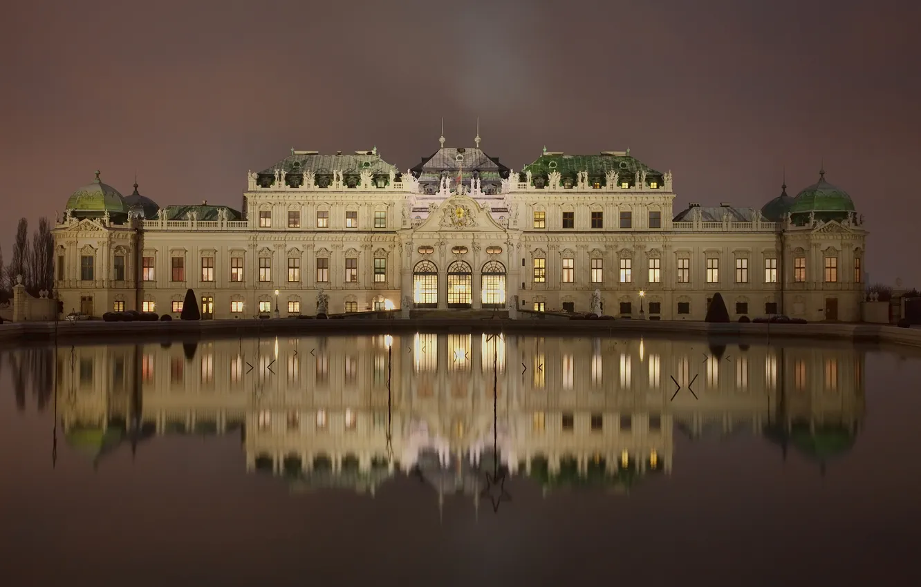 Photo wallpaper night, lights, Austria, Palace, palace, Vienna, Upper Belvedere, The Belvedere Palace