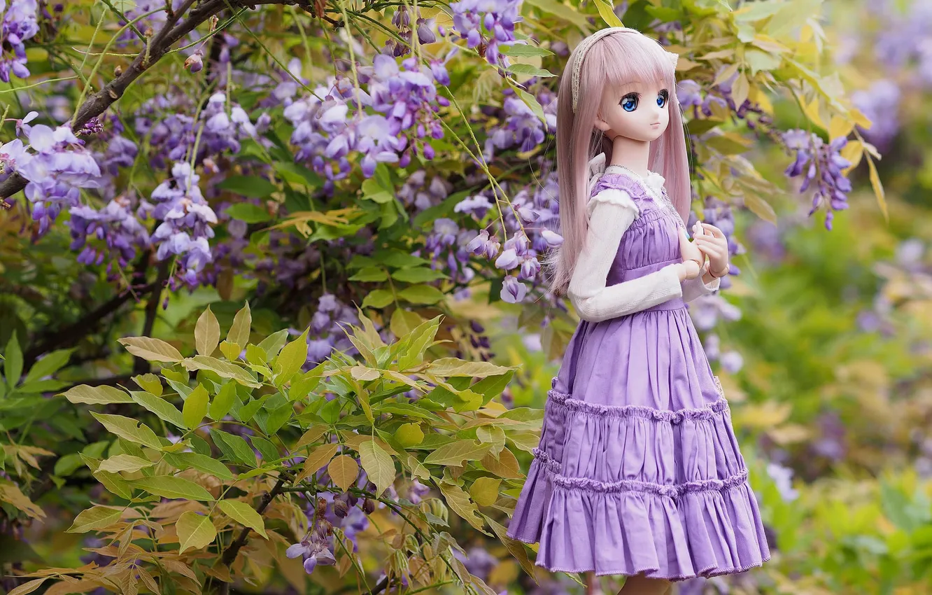 Photo wallpaper nature, toy, doll, anime, dress, long hair