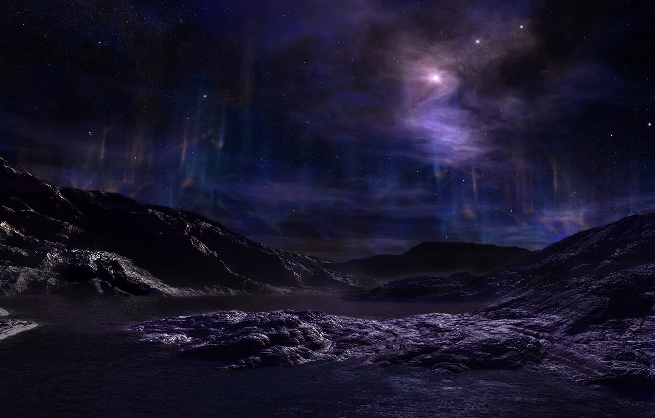 Photo wallpaper the sky, stars, surface, lights, planet